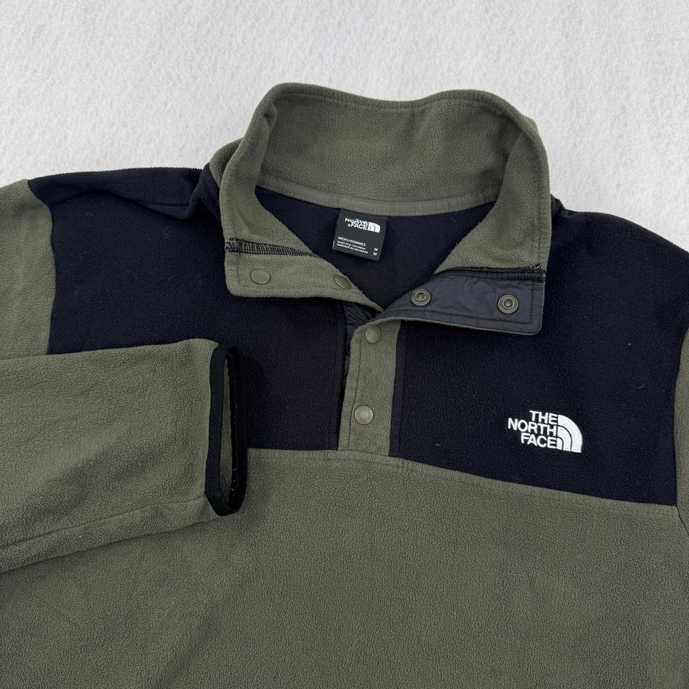 The North Face Mens M Quarter 1/4 Snap Fleece Pullover Olive Green Outdoors Hike